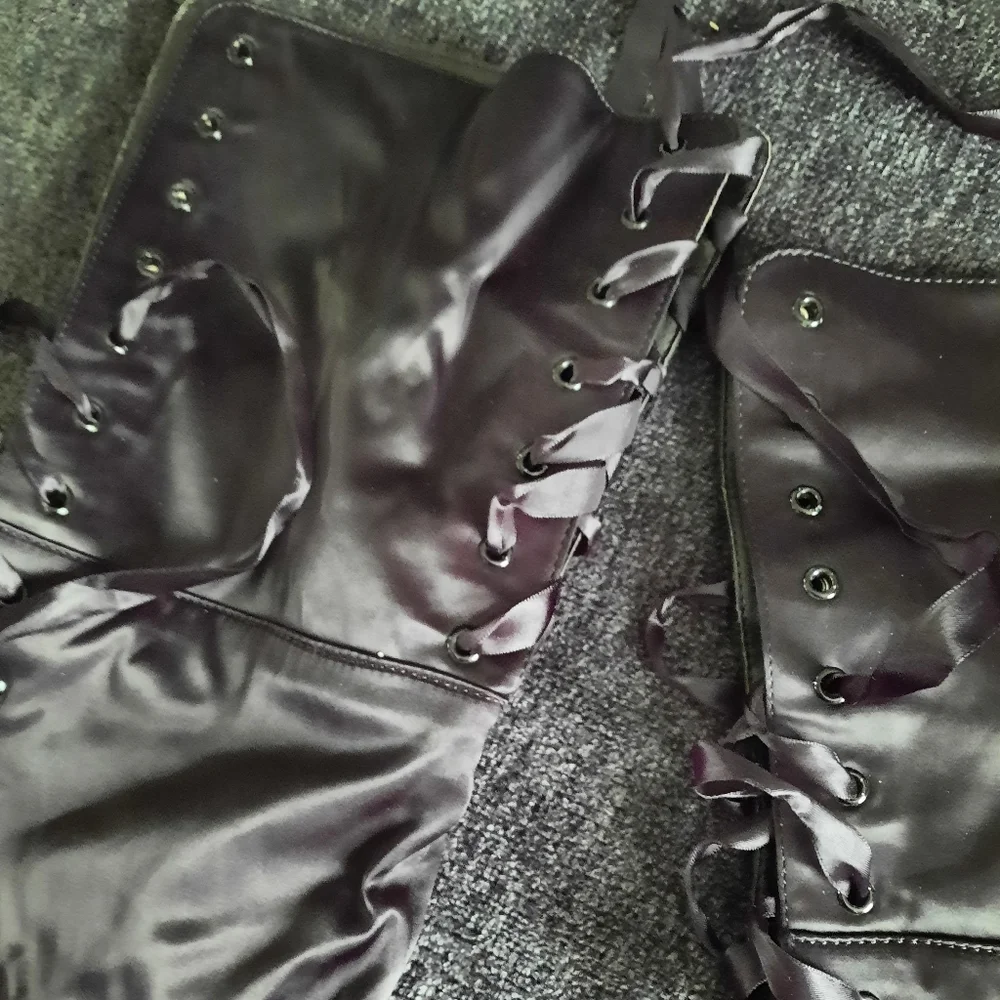 Black Lace-Up Over-the-Knee Stiletto Boots - Women
